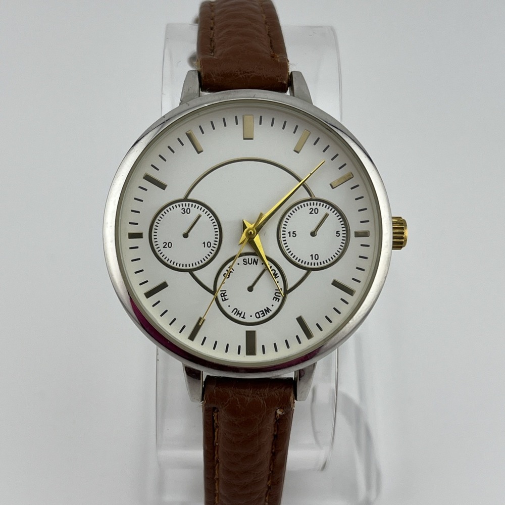Francesca's Watch Women 38mm Gold Case Petite Leather Band-‎ New Battery
